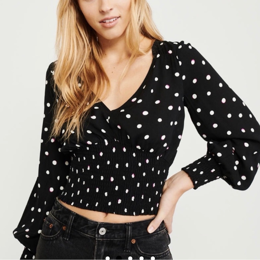 Abercrombie & Fitch Polka Dot Long Sleeve Blouse – Black/White/Pink, Size M